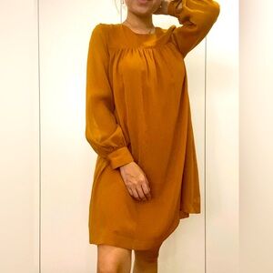 H&M Mustard Yellow Gold Knee Length Longsleeve Popover Casual Fall Holiday Dress